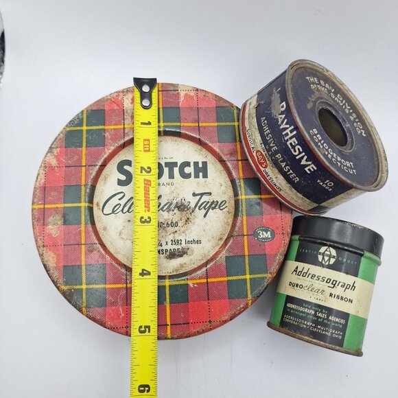 Vintage Tin Lot Scotch Tape Round Ray Hesive Bandage Duro Clear Ribbon Empty - Picture 3 of 7